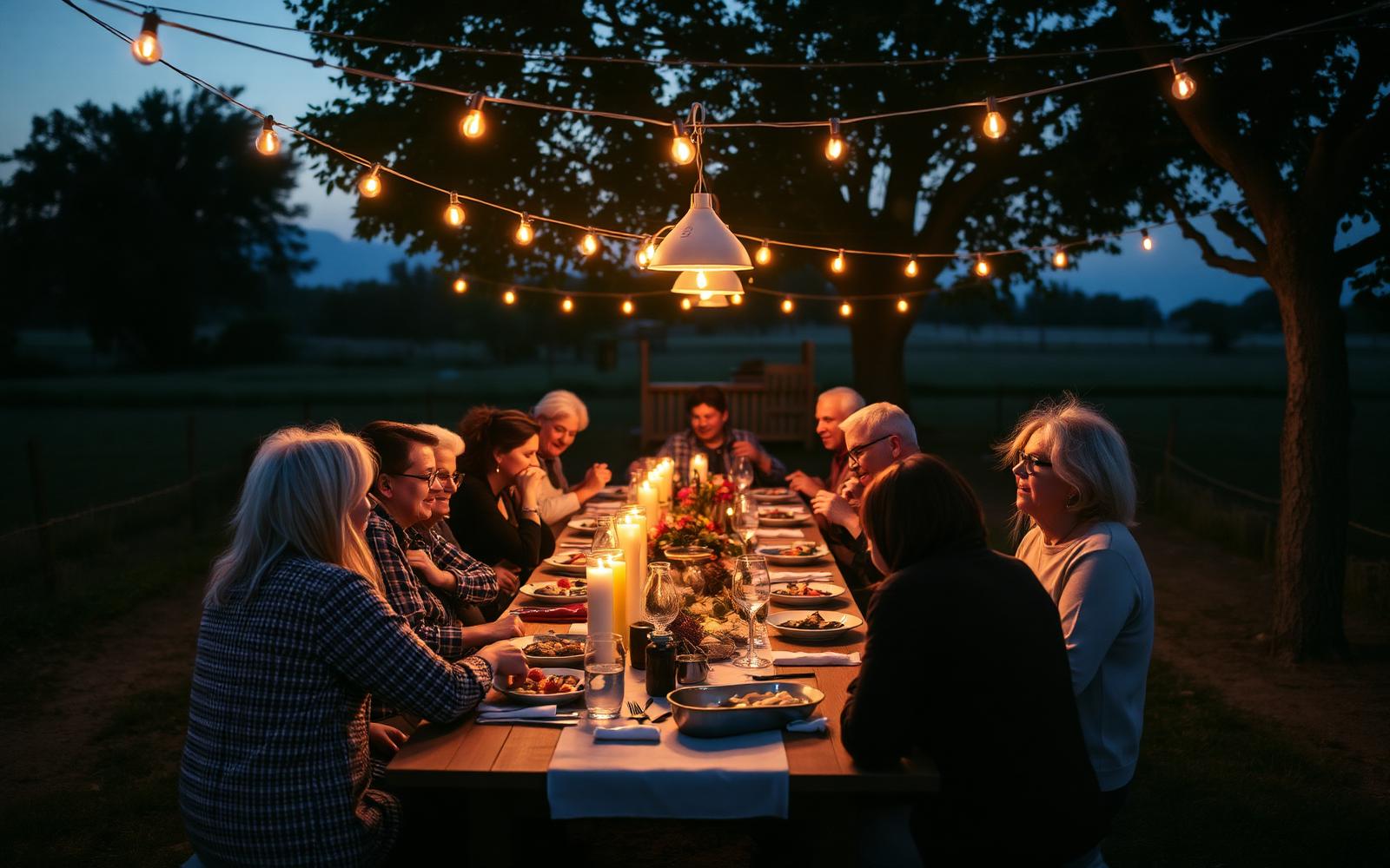 People sharing a meal together at a farm table