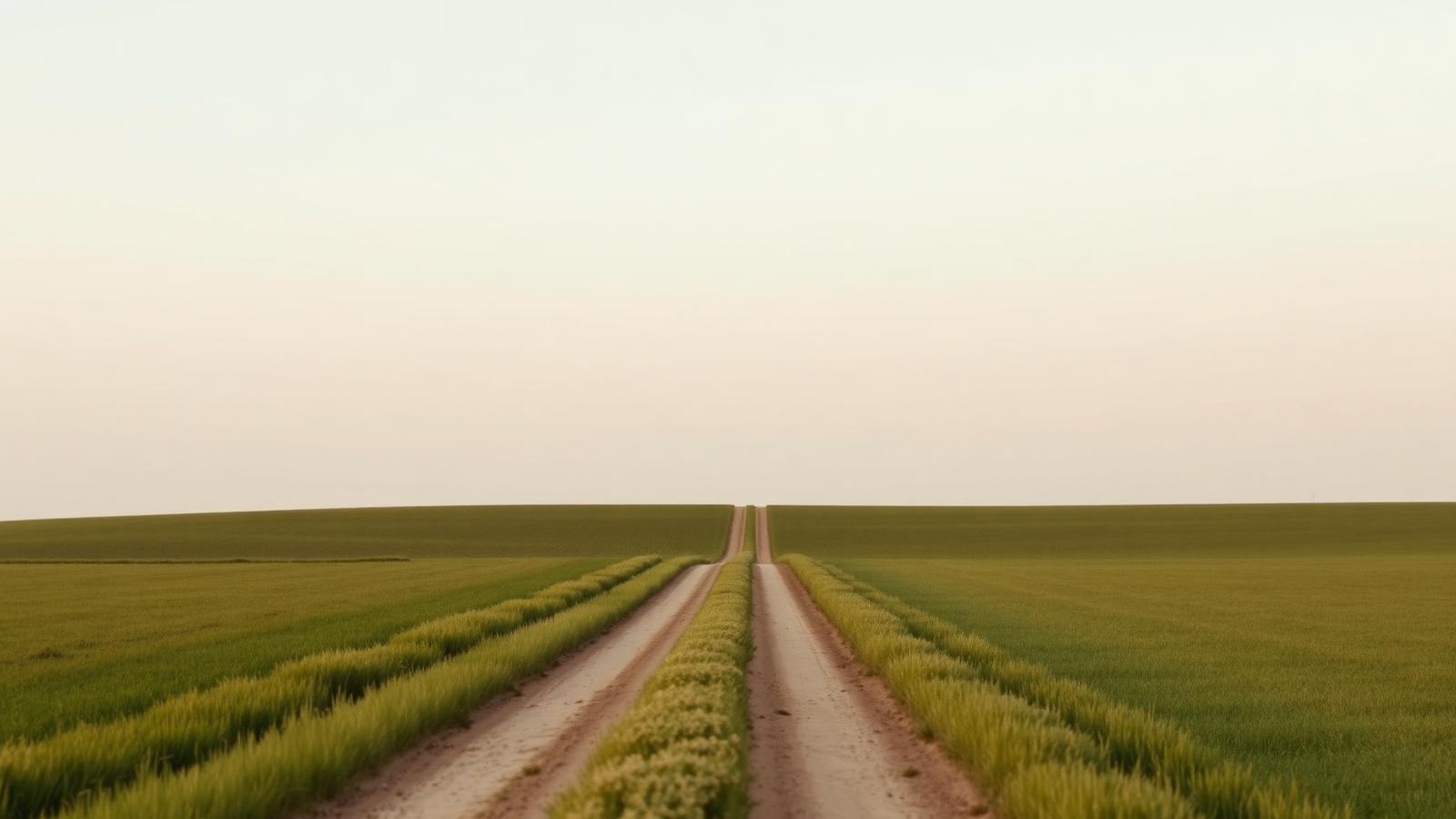 Open pasture with a dirt road leading to the horizon